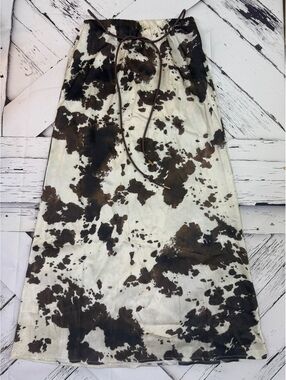 Vintage Western Cow Print Satin Maxi Skirt Boho Festival Women’s Medium